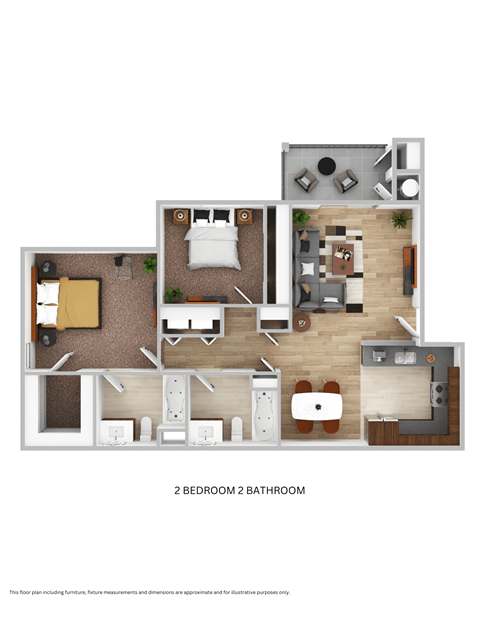 Floor plan for 2 beds, 2 baths, 903 sqft